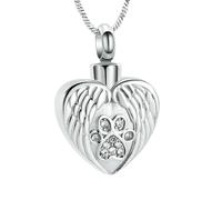 ZEZILE Pet Paw Print Collana Urna A Cuore per Ceneri per Cane Gatto In Acciaio Inox Angel Wing Cuore Urna Ciondolo Medaglione