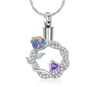 ZEZILE Rosa Fiore Urna Collana Cremazione Gioielli per Ceneri per Le Donne Ragazze Corona In Acciaio Inox Ciondolo Memorial Keepsake Regalo