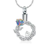 ZEZILE Rosa Fiore Urna Collana Cremazione Gioielli per Ceneri per Le Donne Ragazze Corona In Acciaio Inox Ciondolo Memorial Keepsake Regalo