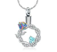 ZEZILE Rosa Fiore Urna Collana Cremazione Gioielli per Ceneri per Le Donne Ragazze Corona In Acciaio Inox Ciondolo Memorial Keepsake Regalo