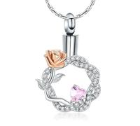 ZEZILE Rosa Fiore Urna Collana Cremazione Gioielli per Ceneri per Le Donne Ragazze Corona In Acciaio Inox Ciondolo Memorial Keepsake Regalo