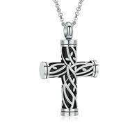 ZEZILE Urna Collana per Ceneri Croce Cremazione Gioielli Albero della Vita In Acciaio Inox Memorial Collana Keepsake Cenere Pendente per Uomo Donna