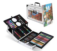 Zezirdas 146 Pezzi Set da Disegno in Valigia di Metallo - Matite Colorate, Acquerelli, Pastelli ad Olio, Pennelli di setola, Matite HB, Blocco da Disegno