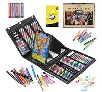 Zezirdas 222 Pezzi Set da Disegno da cavalletto a Tre Ante su Due Lati, Valigetta Colori per Bambini - Matite Colorate, Pastelli, Pastelli a Olio, Matite HB, pennarelli, Tavolo da Disegno