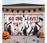 ZFFLYH Copertura della Porta del Garage di Halloween, Grande Sfondo per Porta Appeso Decorazioni Murali di Halloween Horror per Feste Domestiche All'aperto al Coperto,No One Leaves,13 * 6FT