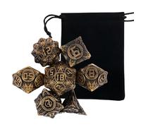 ZFFOZZ 7 Pezzi di Dadi in Metallo con Ruota Circolare Gialla, Dadi Poliedrici in Metallo Solido, Compatibili con Giochi di Ruolo da Tavolo e Giochi di Carte