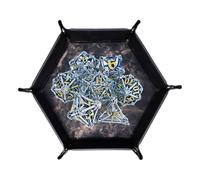 ZFFOZZ Dadi in Metallo con Foglie E Fiori Blu-argento, 7 Pezzi, Poliedro Cavo, Compatibili con Giochi di Ruolo da Tavolo e Giochi di Carte