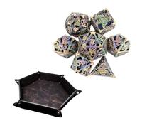 ZFFOZZ Set da 7 Pezzi di Dadi Colorati in Metallo a Forma di Drago, Poliedro Cavo, Compatibili con Giochi di Ruolo da Tavolo e Giochi di Carte