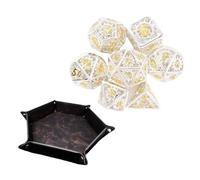 ZFFOZZ Set da 7 Pezzi di Dadi in Metallo con Denti Bianchi e Gialli, Poliedro Cavo, Compatibile con Giochi di Ruolo da Tavolo e Giochi di Carte