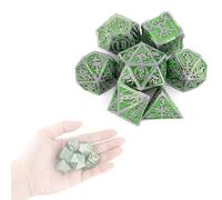 ZFFOZZ Set di Dadi in Metallo con Spade Gemelle Verdi e Argentate da 7 Pezzi, Compatibile con Giochi di Ruolo da Tavolo e Giochi di Carte