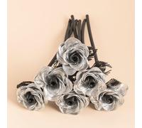 ZffXH Confezione da 6 bouquet di rose artificiali colorate metalliche, piccoli fiori artificiali in filo di alluminio, rose in metallo durevoli per giardino, cimitero, festa della mamma, Natale, San