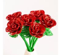 ZffXH Confezione da 6 bouquet di rose artificiali colorate metalliche, piccoli fiori artificiali in filo di alluminio, rose in metallo durevoli per giardino, cimitero, festa della mamma, Natale, San