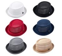 ZffXH Lotto 6 Pack Trilby Mesh Maiale Pie Cappello di Paglia Estiva Fedora cap Bowler Flat Top Sun Hat per Uomo Donna