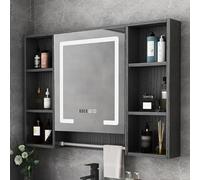 ZFGOJNBH Armadietto per medicinali in Legno massello con Luce e Specchio, armadietto con Specchio antiappannamento a Parete per Bagno, armadietto con Specchio per lavabo a LED con ripiano Aperto, Arm