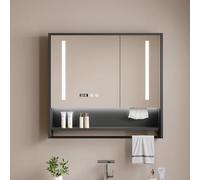 ZFGOJNBH Armadietto Porta medicinali Intelligente a LED con Specchio antiappannamento, Luce a Tre Colori, Moderno mobiletto portaoggetti per Il Bagno con Specchio, indicatore dell'ora, Foro per la ca