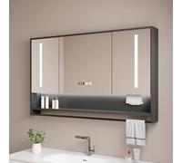 ZFGOJNBH Armadietto Porta medicinali Intelligente a LED con Specchio antiappannamento, Luce a Tre Colori, Moderno mobiletto portaoggetti per Il Bagno con Specchio, indicatore dell'ora, Foro per la ca