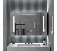 ZFGOJNBH Mobiletto per Bagno con Specchio LED Intelligente, Display antiappannamento, Luce a Tre Colori e ripiano portaoggetti. Armadietto portamedicinali in Legno a Parete con Foro per la Carta.