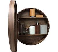 ZFGOJNBH Mobiletto per Bagno Moderno con Specchio Rotondo a LED - Mobiletto per medicinali con Struttura in Legno a Parete con Smart Touch, Ampio Spazio di archiviazione, Elegante Finitura Marrone, 6