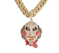 ZFHTJEKNCS Massacro europeo e americano con motosega grande pendente con maschera bocca mobile collana micro-pave hip hop in magazzino