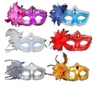 ZFIHAV 6PCS Dance Party Diamond Mask Piuma Fiore Matrimonio Carnevale Performance Costume Sexy Lady Masquerade Natale