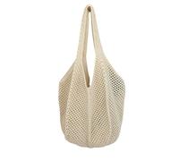 ZFIHAV Borsa Da Spiaggia Beach Bag Women Crochet Tote Mesh Large Capacity Fashion Knitted Shoulder Solid Color Simple Shopping for Travel(Beige)