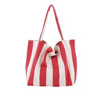 ZFIHAV Borsa Da Spiaggia Striped Canvas Handbag Large Capacity Shoulder Bag For Female Simple Beach Casual Totes Shopping(Red Wide Stripes)