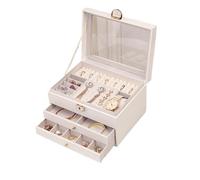 ZFIHAV Organizzatore Di Gioielli Da Viaggio Grande scatola portaoggetti for gioielli a tre strati con capacità di lucernario e design raffinato for collane orecchini Per Anelli E Collane(WHITE)
