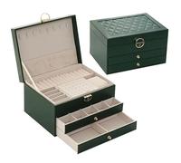 ZFIHAV Organizzatore Di Gioielli Da Viaggio Large Jewelry Storage Box 3 Drawers Organizer For Necklace Bracelet Earring Leather Jewellery Case Display Boxes Per Anelli E Collane(Green)