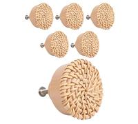 ZFIHAV Pomello In Rattan Per Mobili 6 pezzi di pomelli for cassetti in rattan, rotondi, in legno, fatti a mano, intrecciati in vimini e viti for mobili Per Porta
