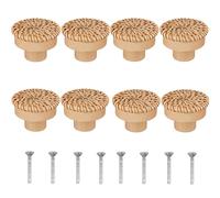 ZFIHAV Pomello In Rattan Per Mobili 8 pezzi di pomelli for cassetti in rattan, rotondi, in legno, fatti a mano, intrecciati in vimini e viti for mobili Per Porta(Yellow-8pack)