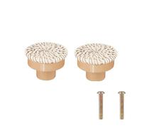 ZFIHAV Pomello In Rattan Per Mobili Kit di 1/2/4/6/8 pomelli for cassetti in legno rattan, maniglie decorative rotonde for mobili, for intrecciate multiuso for comodini Per Porta(White 2Pieces)