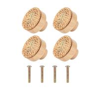 ZFIHAV Pomello In Rattan Per Mobili Kit di 1/2/4/6/8 pomelli for cassetti in legno rattan, maniglie decorative rotonde for mobili, for intrecciate multiuso for comodini Per Porta(Yellow 4Piece)