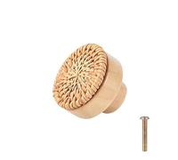 ZFIHAV Pomello In Rattan Per Mobili Kit di 1/2/4/6/8 pomelli for cassetti in legno rattan, maniglie decorative rotonde for mobili, for intrecciate multiuso for comodini Per Porta(Yellow 1Piece)