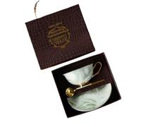 ZFIHAV Tazze e piatti da caffè da 200 ml for regali di nozze di inaugurazione della casa Set di tazze da tè pomeridiane for ristorante occidentale in oro dipinto a mano(Light green)
