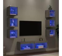 ZfiPhranillus 8-TLG - Mobile da parete con LED RGB per TV, colore: grigio, materiale in legno Sonoma, larghezza 30/60 cm, montaggio a parete, per soggiorno, ufficio