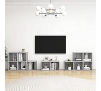 ZfiPhranillus Set di mobili per TV, 8 pezzi, grigio cemento, 37 x 35 x 37 cm e 72 x 35 x 36,5 cm, in legno dal design moderno con ampio spazio di archiviazione, flessibile combinabile per soggiorno e