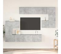 ZfiPhranillus Set mobile TV grigio cemento 80 cm Mensola sospesa in legno Design moderno con 8 moduli per Living Room e Home Cinema