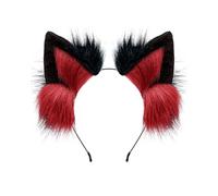 ZFKJERS Fascia per capelli in pelliccia fatta a mano con lupo e orecchie, accessorio per cosplay, colore rosso e nero