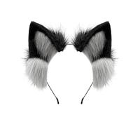 ZFKJERS Fascia per capelli in pelliccia fatta a mano con lupo e orecchie, accessorio per costume da cosplay, colore grigio e nero