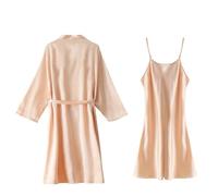 ZFLBDBG Abiti da Mattina Lunga Femminile E Estate Simulata Simulazione di Velani Ricamati Seta, Abito Damigella d'Onore Sposa, Camicia Notte Nozze-Champagne A Maniche Lunghe Senza Parole con