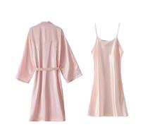 ZFLBDBG Abiti da Mattina Lunga Femminile E Estate Simulata Simulazione di Velani Ricamati Seta, Abito Damigella d'Onore Sposa, Camicia Notte Nozze-Camicia A Maniche Lunghe Senza Parole-l