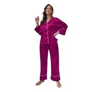 ZFLBDBG Camicia da Notte Sexy a Bretelle Imitazione Donna in Seta Casual Comfort Bavaglio Manica Lunga Pigiate I Pantaloni Sciolti Possono Essere Indossati Come Una Giacca-Rosso-XL