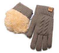 ZFLBDBG Guanti Invernali in Maglia A Doppio Strato, Caldi E Resistenti al Freddo, con Fodera Pile Design Ispessito -a50 Cachi-Taglia Unica
