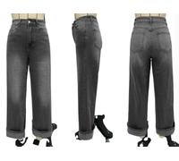 ZFLBDBG Jeans da Donna Fasci Prima E Estate Sciolta Elastica retrò Lunghi alla Moda-Grigio-l