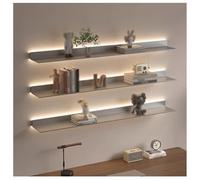 Zfmnoyev 1 Mensola Sospesa Con Striscia Luminosa A LED, Libreria Da Parete In Lega Di Alluminio, Espositore Luminoso, Per Soggiorno, Camera Da Letto, Bagno, Cucina(Grey,120x20x5.5 cm)