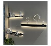 Zfmnoyev 1 Mensola Sospesa In Lega Di Alluminio Con Luci A LED, Mensole Luminose Da Parete, Espositore Decorativo Moderno, Per Bagno, Camera Da Letto, Ufficio, Soggiorno(nero,100x23x6 cm)