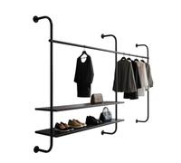 Zfmnoyev Appendiabiti Industriali In Tubi Con Mensole, Asta Appendiabiti Da Parete Resistente, Appendiabiti Con Aste Per Appendere I Vestiti, Ideale Per Casa, Lavanderia(180x170 cm)