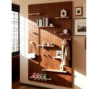 Zfmnoyev Kit Combinato Di Pannelli Forati Organizer Da Parete, Pannello Forato In Legno Spesso 17,5 Mm, Modulare Di Mensole E Espositori Da Parete, Ideale Per Camera Da Letto(60x120cm)