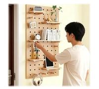 Zfmnoyev Mensola A Parete In Legno Con Pannello Forato, Kit Pannello Espositivo E Contenitore Con Pioli E Divisori In Legno, Mensola Sospesa E Pannello Contenitore(Natural-A,50x120cm)