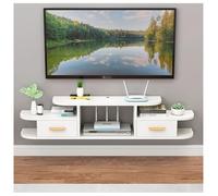 Zfmnoyev Mensola Moderna Sospesa Sotto La TV, Consolle Multimediale A Parete Con 2 Cassetti E Vano Portaoggetti Aperto, Mensola Per Intrattenimento Sotto La TV(White-A,140x24x28.5 cm)
